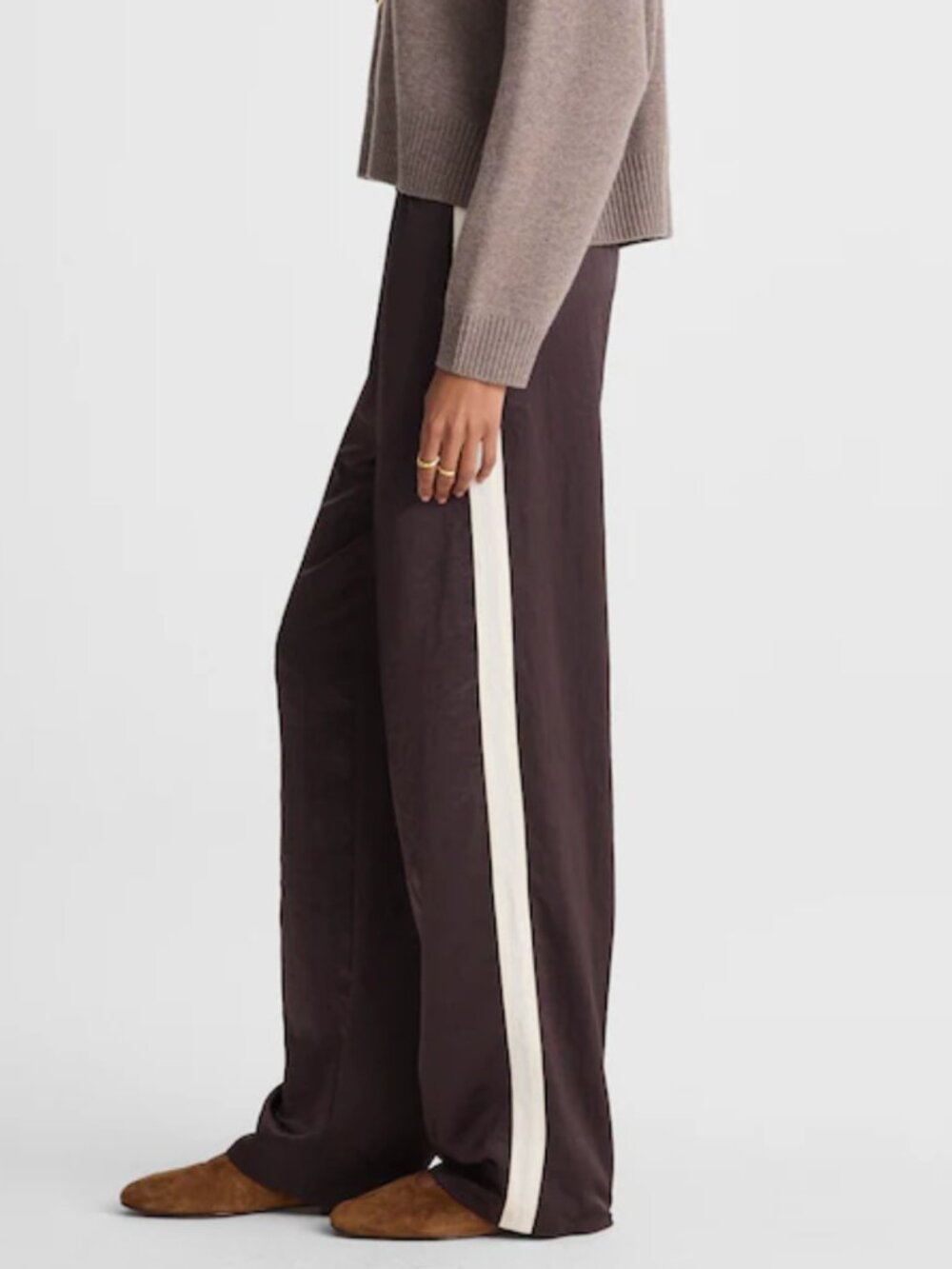Madewell The Petite Easy Pull-On Track Pant in Satin, Molasses, Size S Petite
